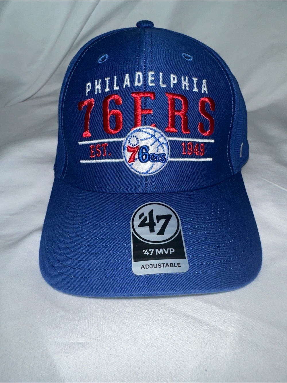 47 Philadelphia 76ERS Royal Blue Hat with Red & White Embroidery